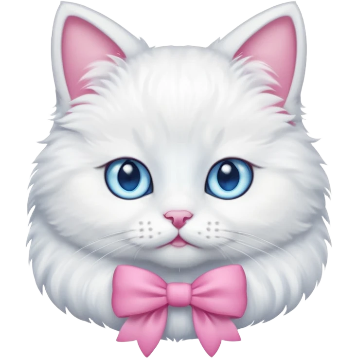 A white cat wearing a pink bow emoji