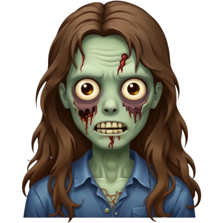 zombie com cabelo ondulado longo marrom legal emoji