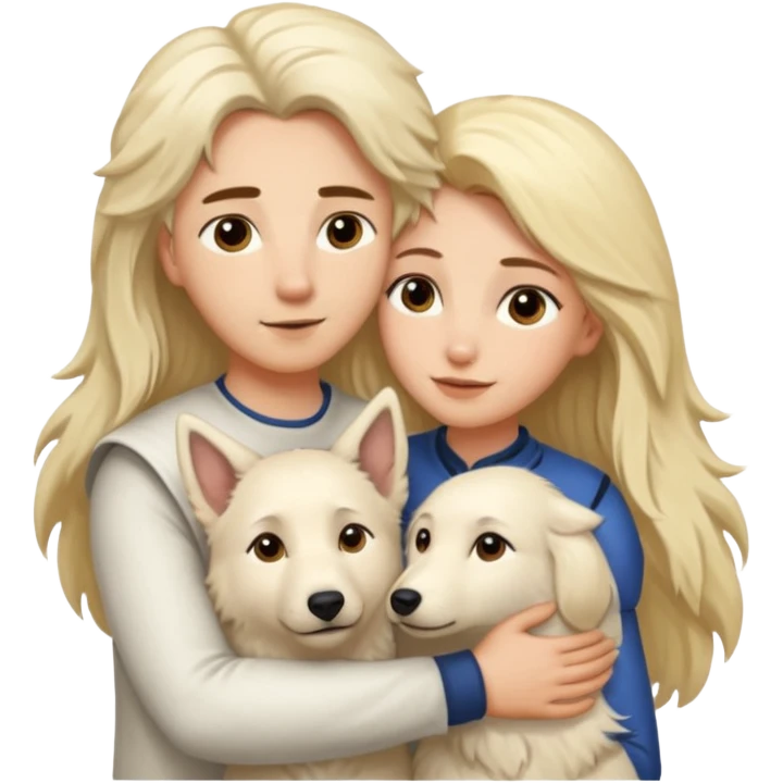 White Shepard short fur Brown eyes .the Dog ist huggin from a Long haired blonde lady emoji