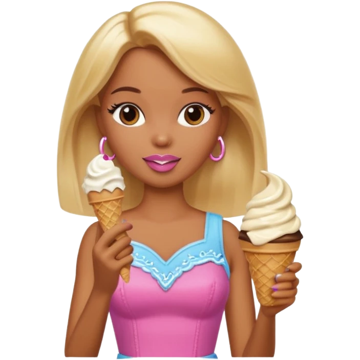 Brown skin blonde Barbie eating ice cream  emoji