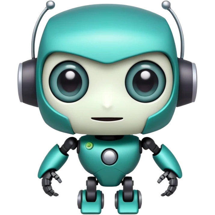 cute GIR robot from Invader Zim with big eyes, teal color, happy expression emoji