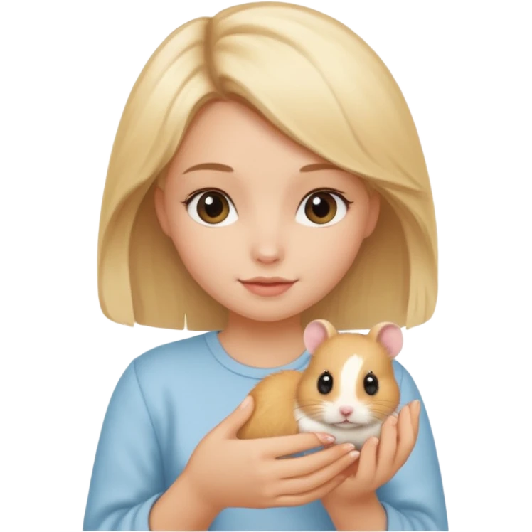 A pretty blond girl holding a hamster emoji