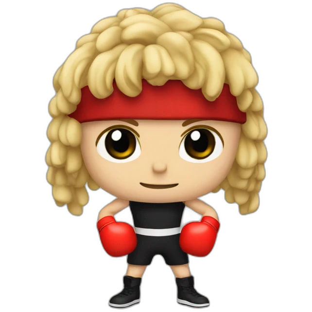 A grand slim boxer, with longer blond hair with black boxing gloves and red helmet on his head emoji