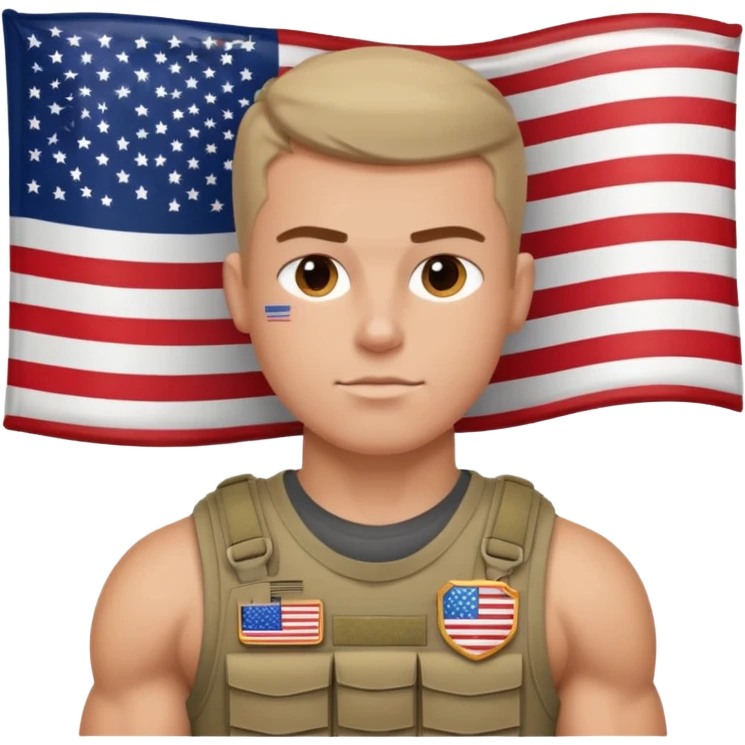 generate white powerful american soldier with small usa flag on shoulder emoji