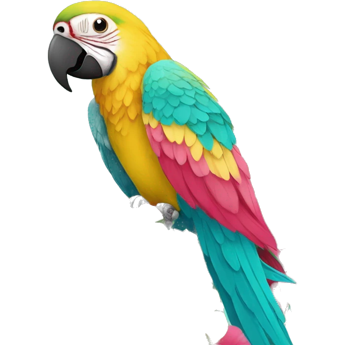 Floral flowers parrot Summer beach cyan pink mustard yellow multicoloured parrot macaw bird holding a plant vine in beak Spanish Italian Mediterranean style floral emoji