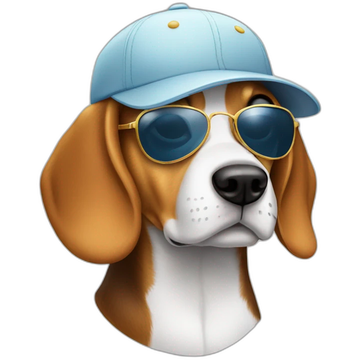 Beagle with baseball cap and aviator sunglasses emoji
