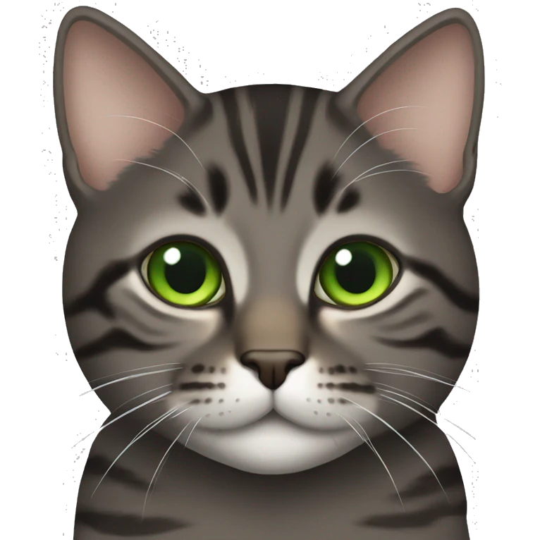 Tabby dark grey brown cat 1 green eye emoji