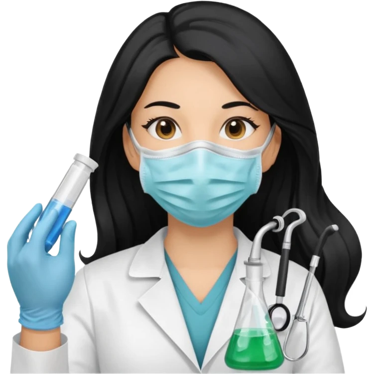 medica con guantes  y mascarilla e insumos lavoratorio pelo negro largo triguella sin testoscopio emoji