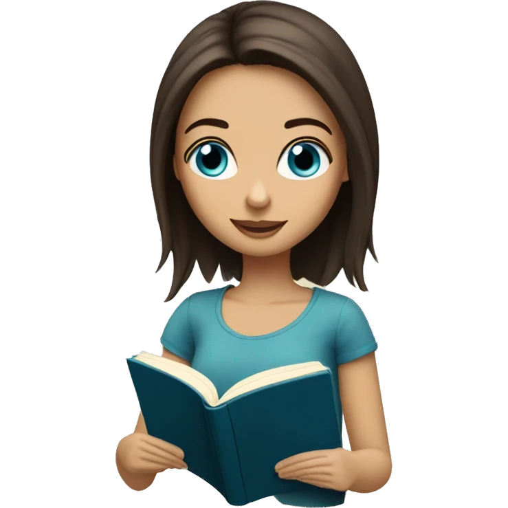 bob haired Brunette with blue eyes Girl reading a book  emoji