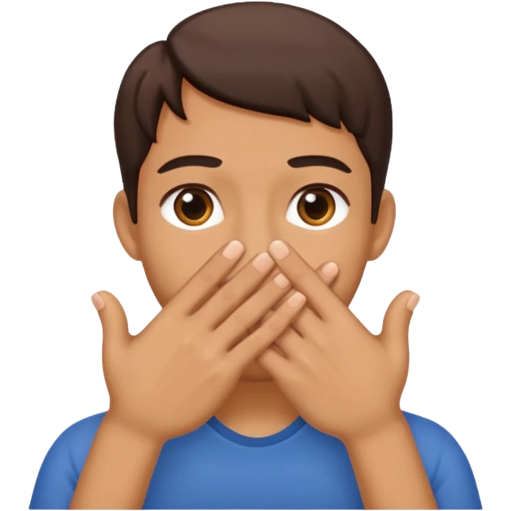 Fingers intertwined and  covering the mouth  emoji