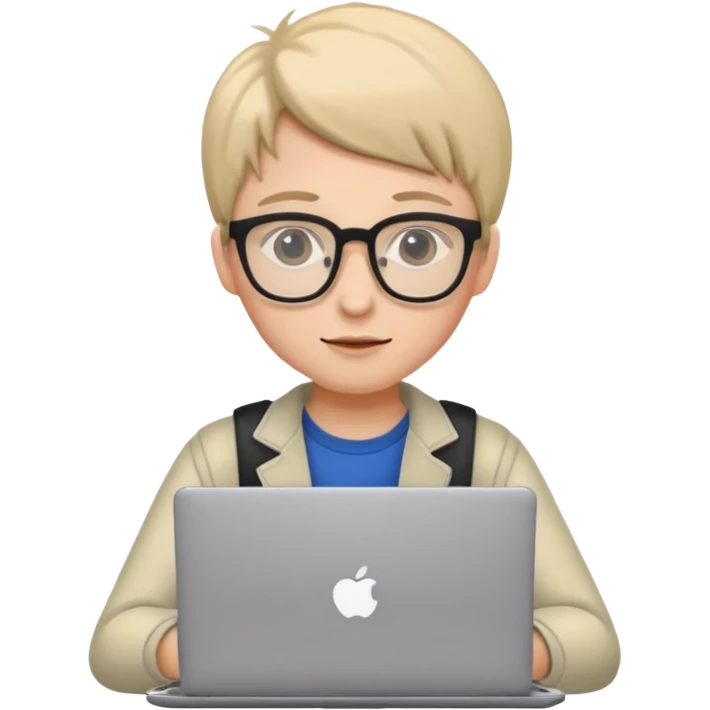 un estudiante que este parado con sus lentes y su laptop emoji