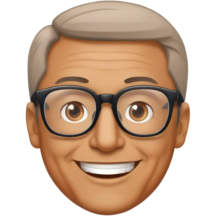 Happy man face, glasses, 40 to 50 year old emoji