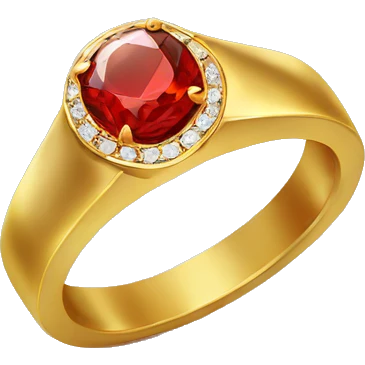 A gold ring with red hear diamond emoji