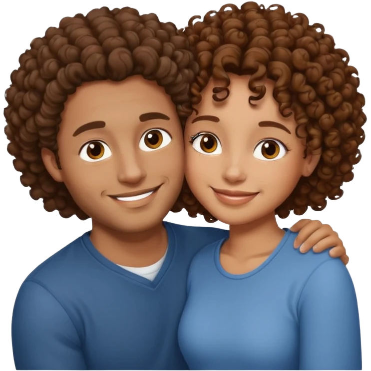 cuddling couple lighter skin male, brownskin girl with curly hair emoji