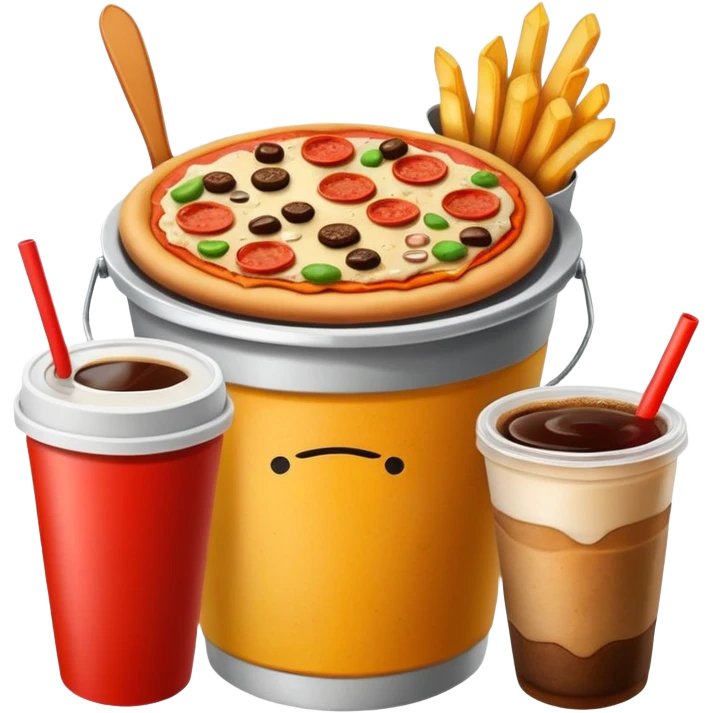 ganarate a emogi a bucket of food with pizza buerger coffee add fries cold coffe to emoji