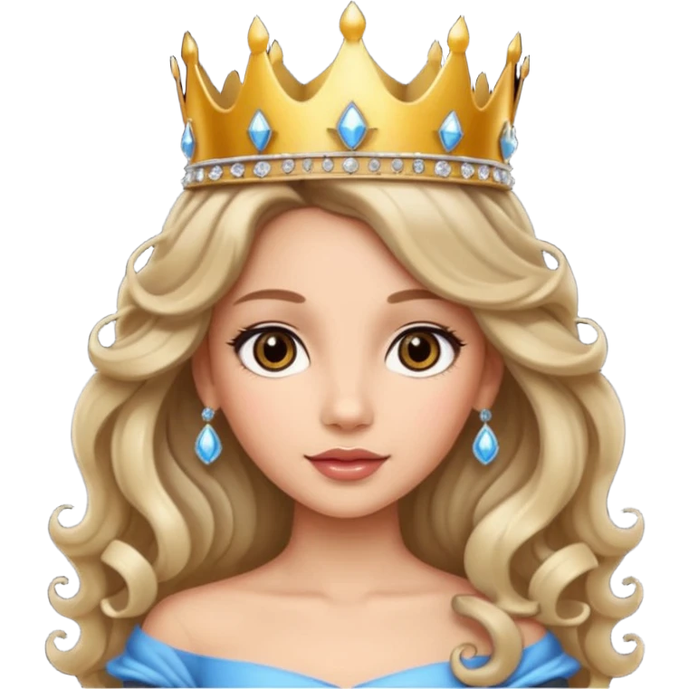 Princess with long glam curled hair, dark brown eyes, light skin tone.  emoji
