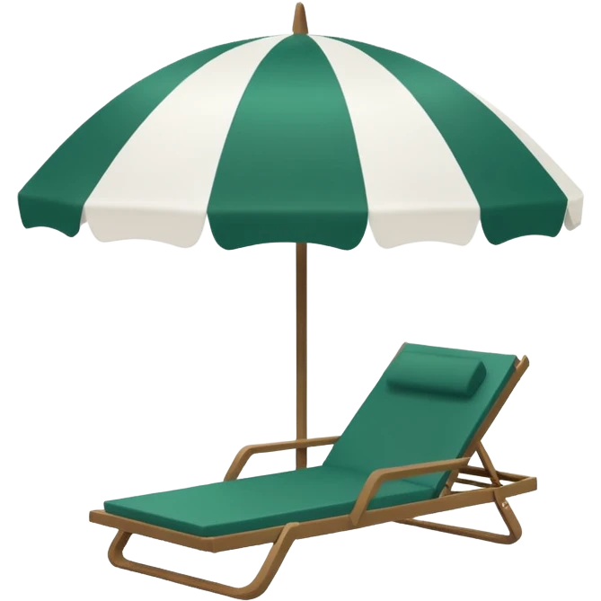 dark green sunbed under a white beach umbrella, umbrella fully white, minimalism, no emojis or faces emoji