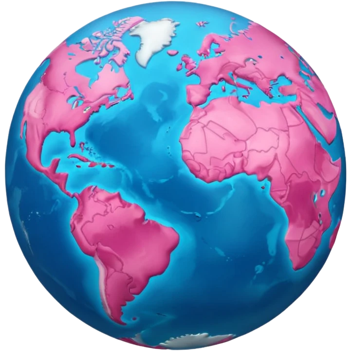 planet earth in apple emoji style with continents in light pink and oceans in hot pink emoji