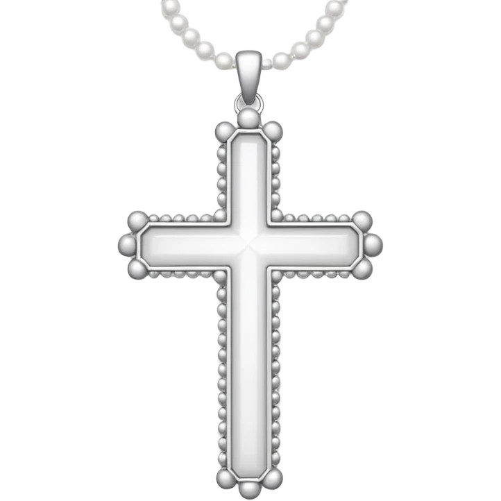 Elegant emoji icon of a white cross made of white beads, glossy surface, and white bead chain subtle shadows, pure white palette emoji