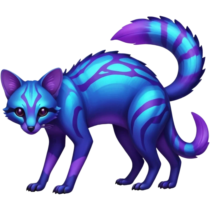 Exotic nebulae dark blue purple futuristic bioluminescent translucent transparent lush warm-colored neon-glowing iridescent Fakémon-Fionbri-Vernid-Genet-creature emoji
