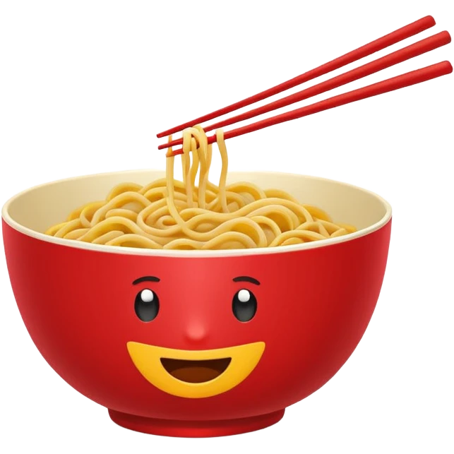 Chinese cuisine humanless avatar in bright emoji-style illustration. Noodles bowl, red and gold colors, simple shapes, flat design, bold and energetic. emoji