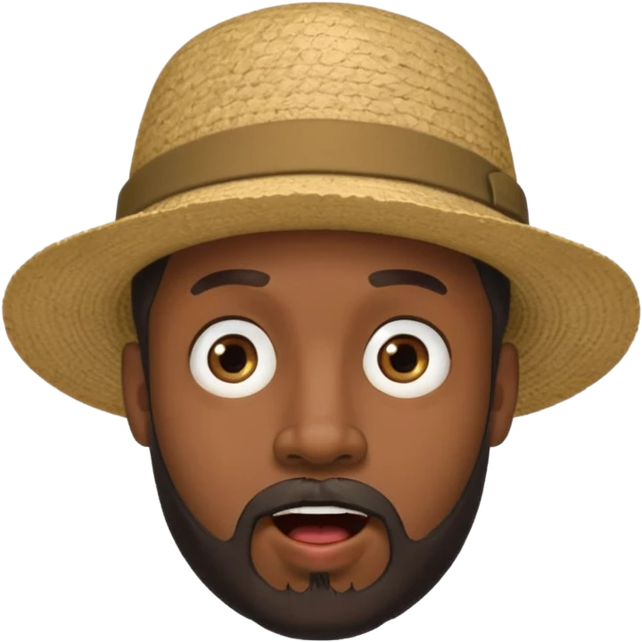 Black male, goatee beard, hat on, surprised facial expression emoji
