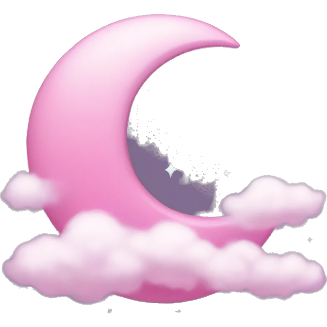 Pink crescent moon with sparkly white clouds emoji