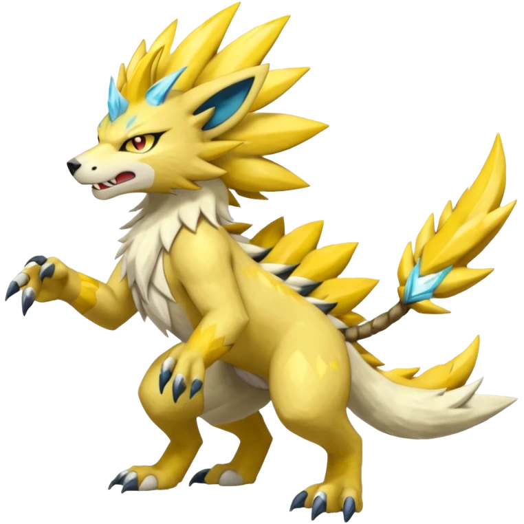 Scaly rough angry serene Asian painted Zeraora-Manectric-Solgaleo-Electrike-Furfrou-Fakemon-fusion, full body emoji