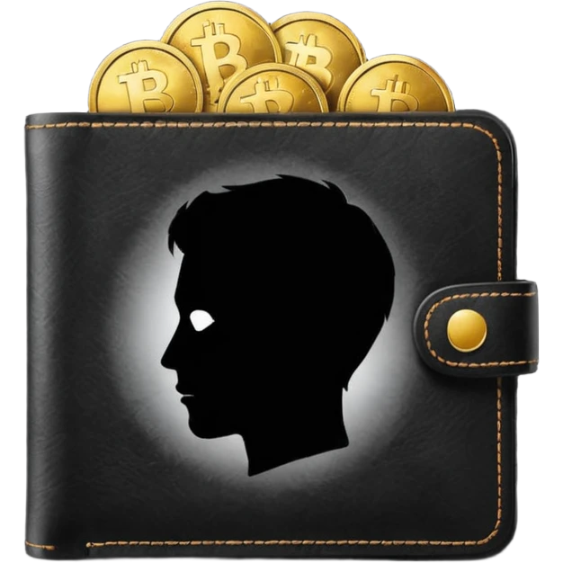 wallet with coins and a person silhouette above emoji