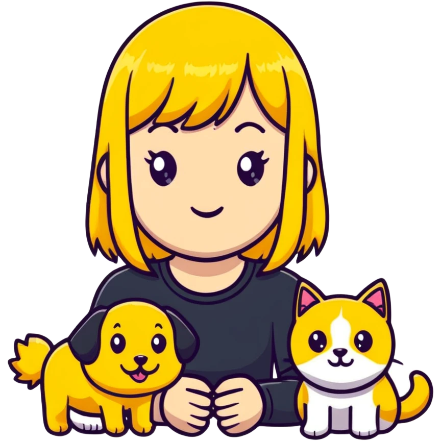 Girl with yellow bangs with pets emoji