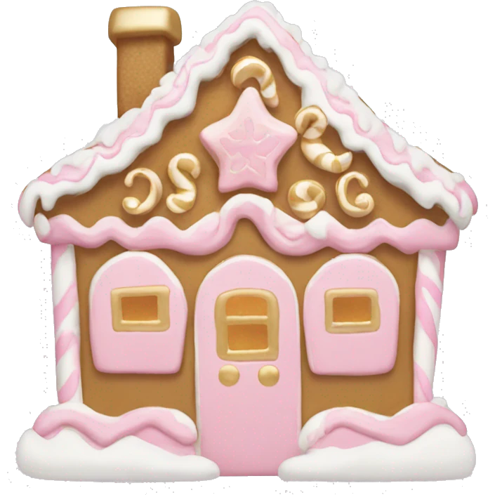 light pink and gold and white gingerbread house emoji