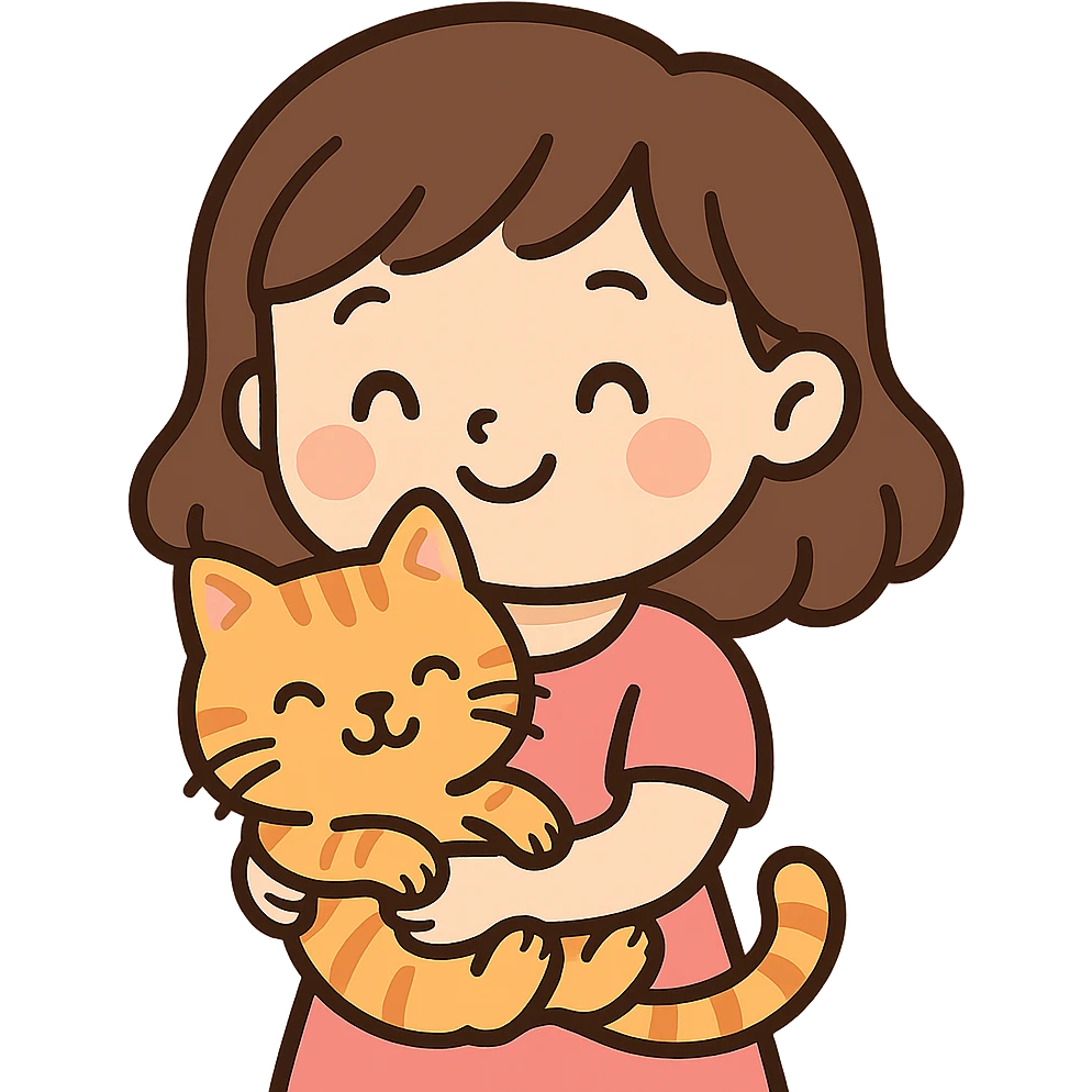 a girl holding a cat in a cute cartoon style emoji