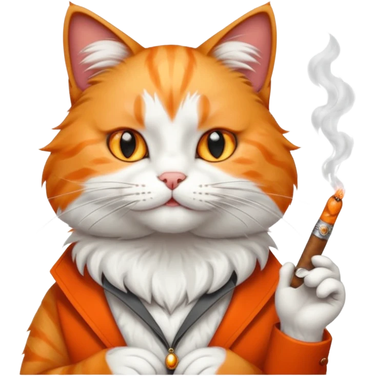 fluffy white and orange cat smoking a cigar emoji