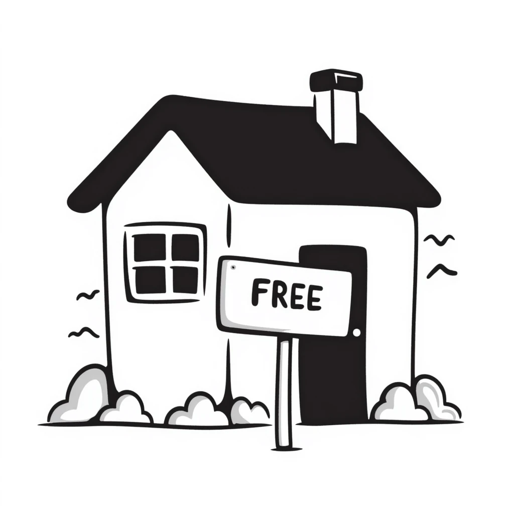 sketch of a house with a 'free' sign emoji