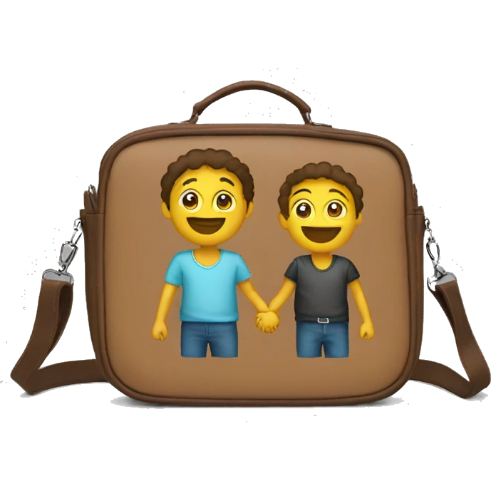 Two friends are holding hands together  shoulder bag  emoji
