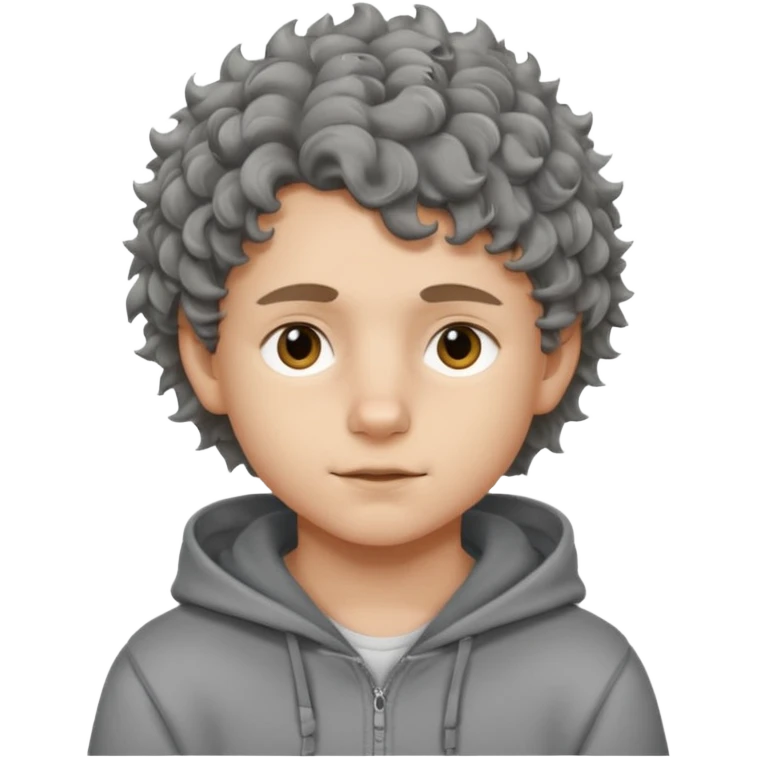 baby face 18 year old boy with grey hoodie and curly-wavy wolf cut hair emoji