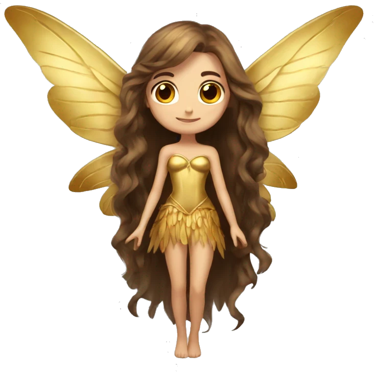 big wings, Beautiful, fairy, gold, brown, long hair emoji
