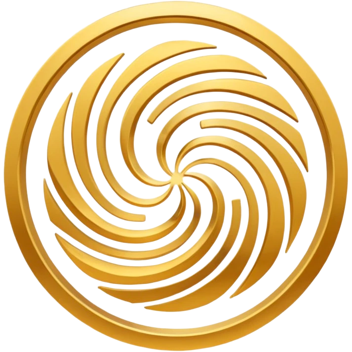 A smooth circular swirl of gold energy lines wrapping around the AYNI Gold logo at the center. Flat vector look, clean edges, and the phrase “AYNI Gold” subtly embedded in the swirl pattern. emoji