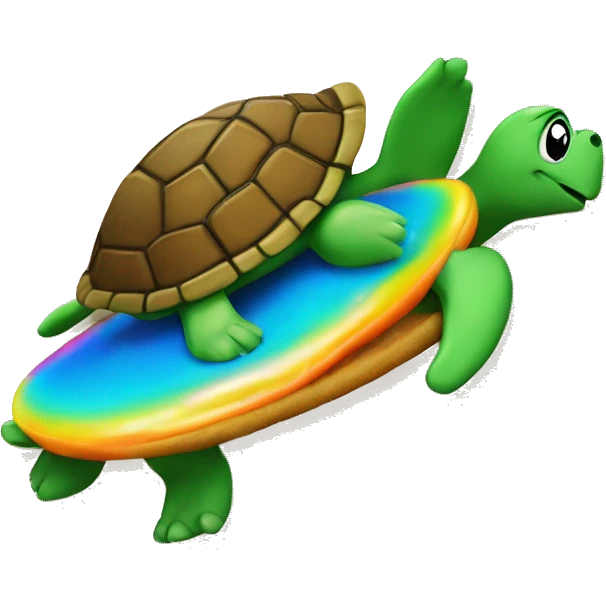 A turtle surfing on a gram cracker but the water is skittles  emoji
