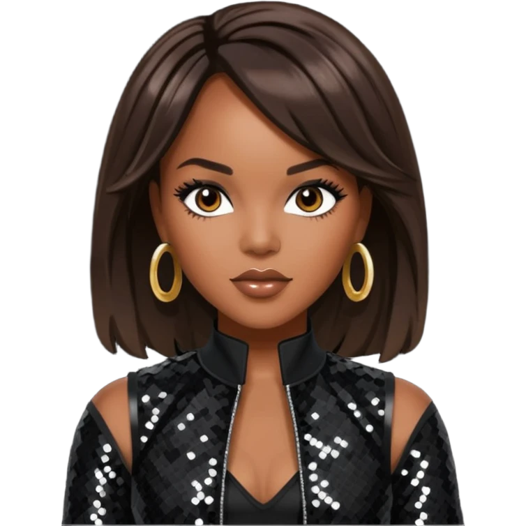 LeToya Luckett with long dark brown hair, black sequin tour outfit  emoji