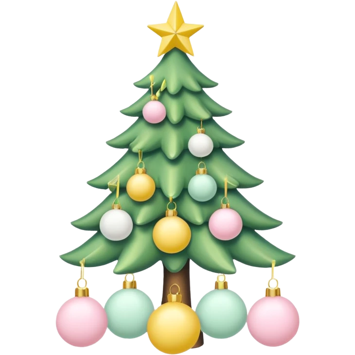 a pastel green christmas tree with pastel ping and white christmas orbs and a yellow star emoji