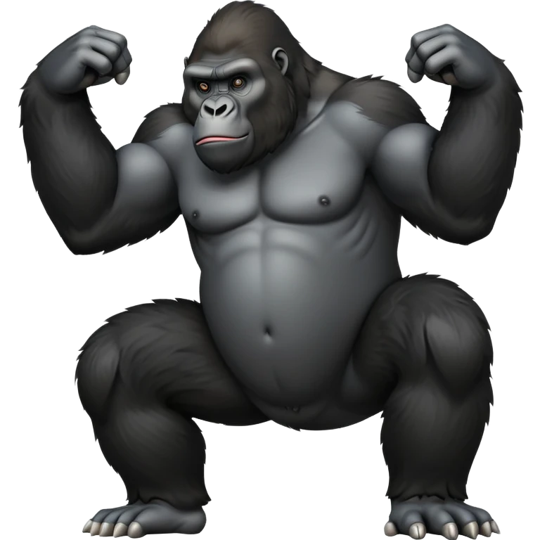 cinematic-gorilla-realistic-full-body-standing-emoji,-broad-and-powerful-frame-poised-with-confidence,-massive-arms-hanging-slightly-forward,-head-tilted-thoughtfully,-thick-black-fur,-deep-dark-eyes-full-of-intelligence,-simplified-yet-realistic emoji