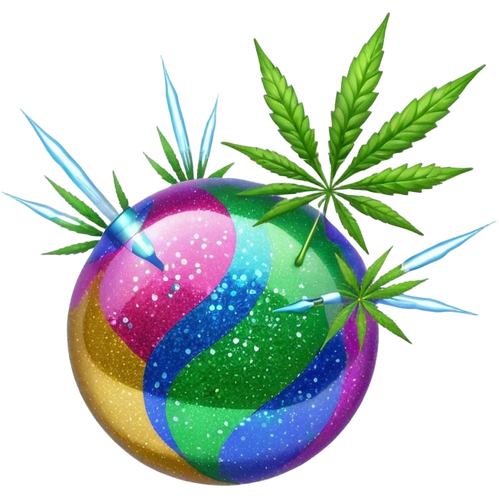 multicolor glitter bomb with weed emoji