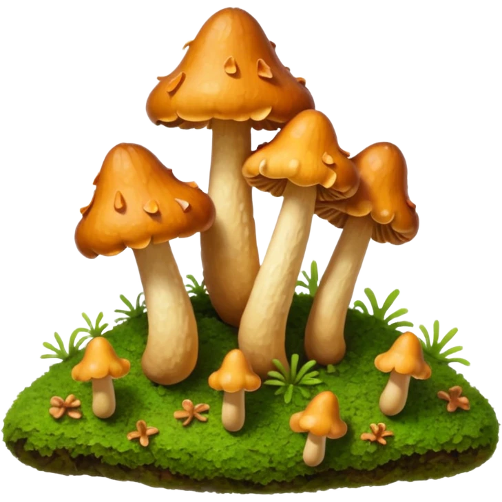 tiny brown chanterelles on moss emoji