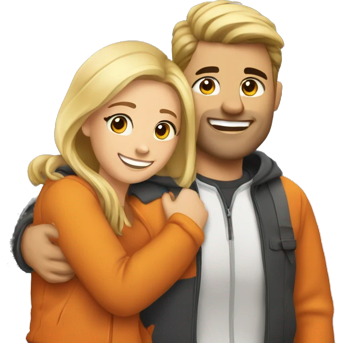 couple hug with warm smiles. The Girl have braun/black hair und the man blond/orange hair emoji