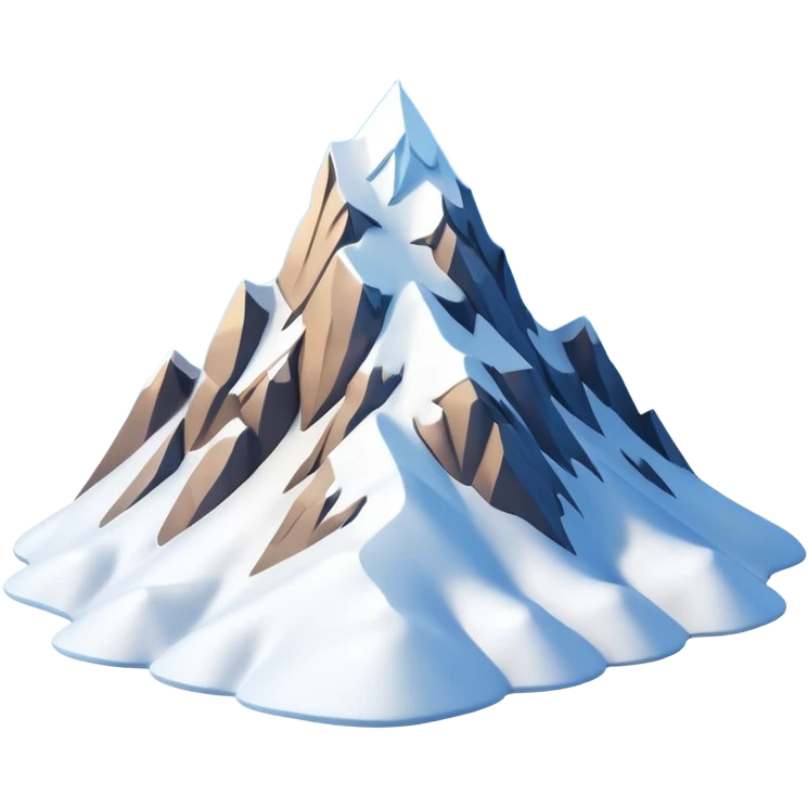 A 3D cartoon snow-covered mountain peak with soft clouds around it, clear blue sky, bright sunlight, smooth textures, Memoji-style rendering. emoji