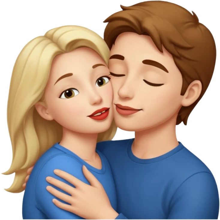 A mother and son hug and kiss passionately on the lips. emoji