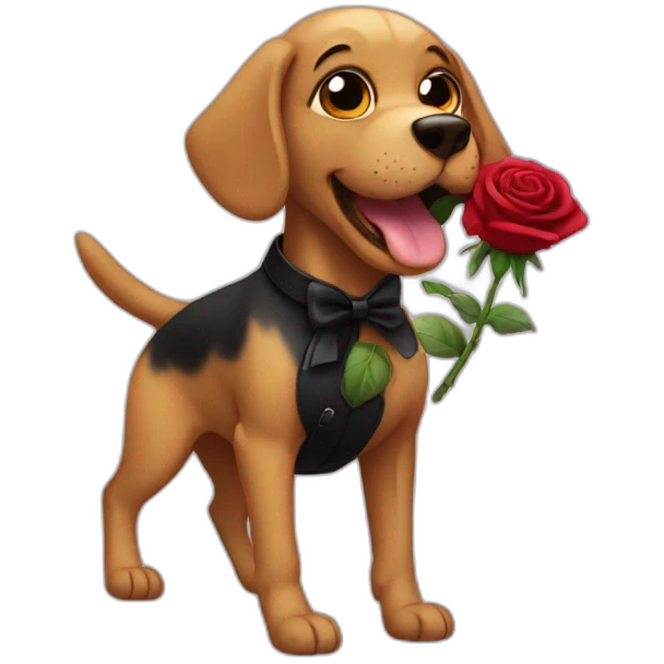 dog carrying a black rose emoji