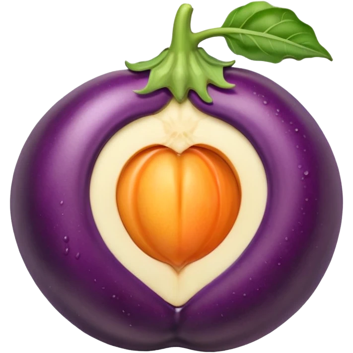Eggplant with white liquid coming out the top being inserted into a peach emoji