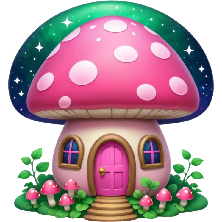 Pink girly Galaxy mushroom house covered in vines emoji